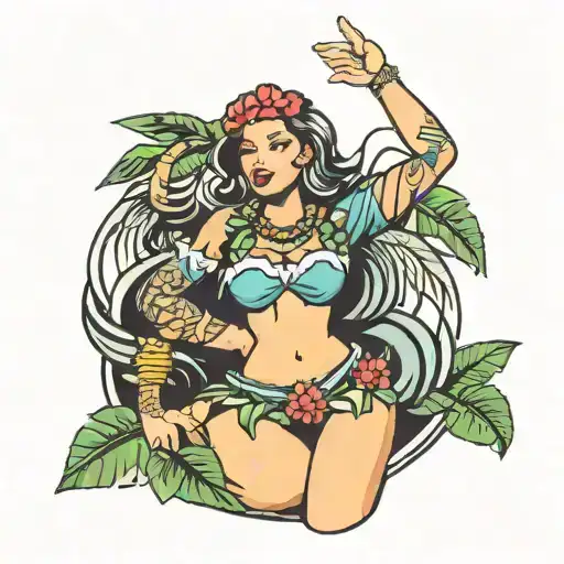 hula girl pin up tattoo design idea