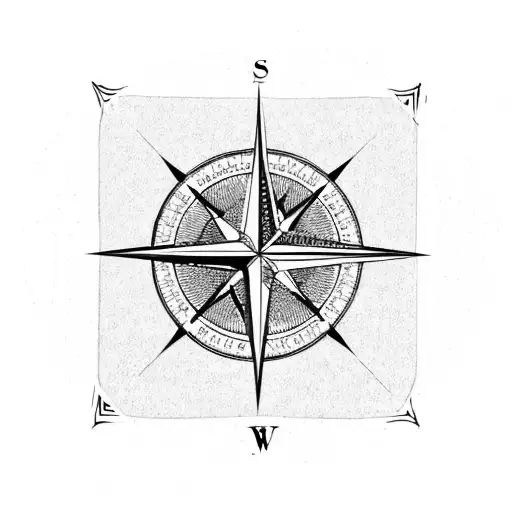 Compass with symbols in each corner. top left a mesa, top right a tree, bottom right gate, bottom left Paisley heart tattoo design idea