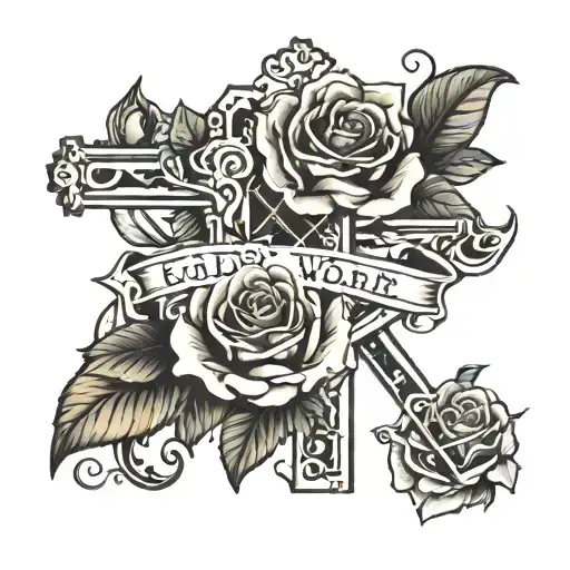 Gods word My mom and roses and a cross surrounded tattoo design idea