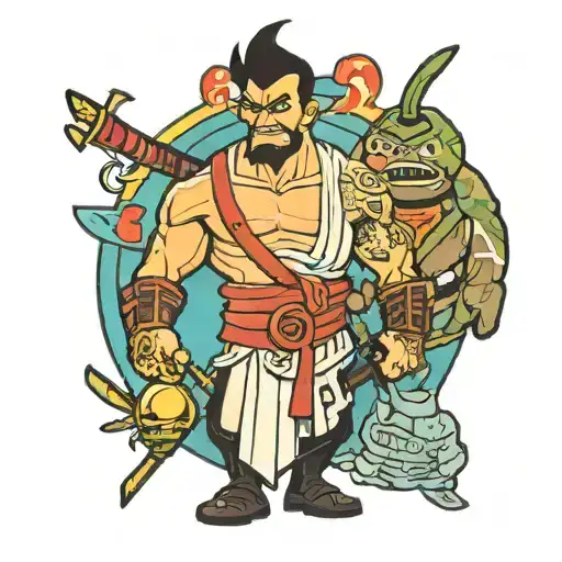 samurai jack and scotman cartoon characters tattoo design idea