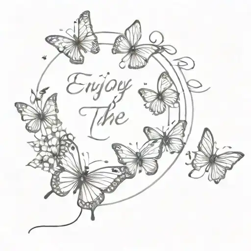 butterflies around the words 'enjoy the butterflies' tattoo design idea