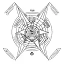 Fuji, Compass which is behind fuji party and shows north, japanese fox mask tattoo design idea