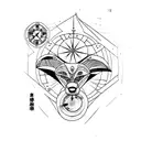 Fuji, Compass which is behind fuji party and shows north, japanese fox mask tattoo design idea