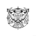 Fuji, Compass which is behind fuji party and shows north, japanese fox mask tattoo design idea