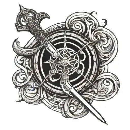 a triskel sword piercing tattoo design idea
