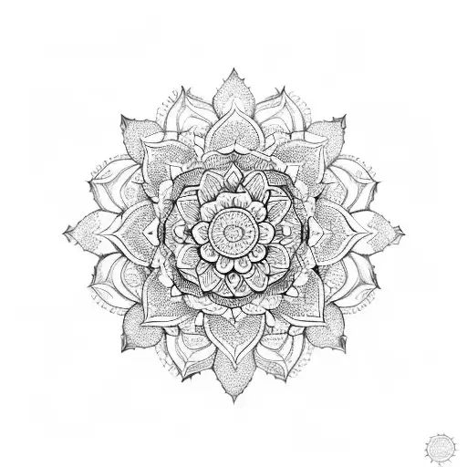 A mandala composed of lotus flowers intertwined with henna-inspired patterns tattoo design idea