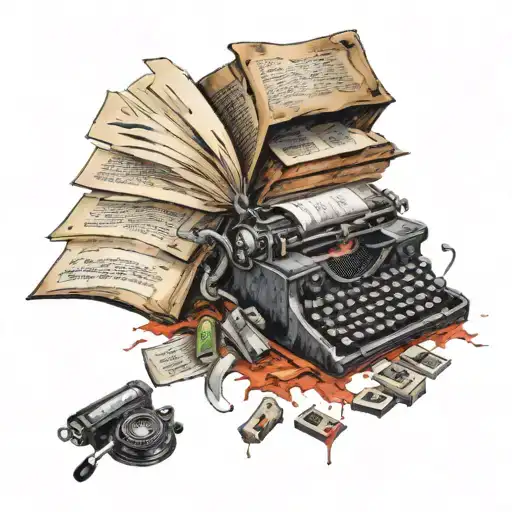 tattoo of torn book with typewriter keys forming  colorful  tattoo design idea