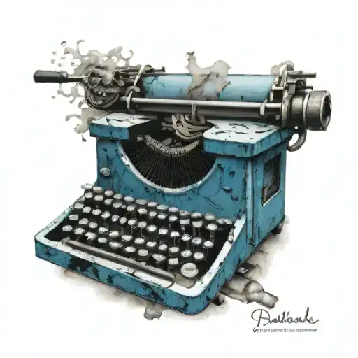 broken blue vintage typewriter with ink spots  tattoo design idea
