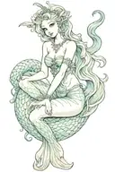 Capricorn mermaid sitting tattoo design idea
