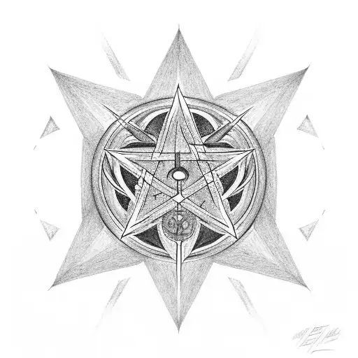 black pentagram with "1111" written on it with color red tattoo design idea