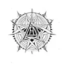 black pentagram with "1111" written on it with color red tattoo design idea