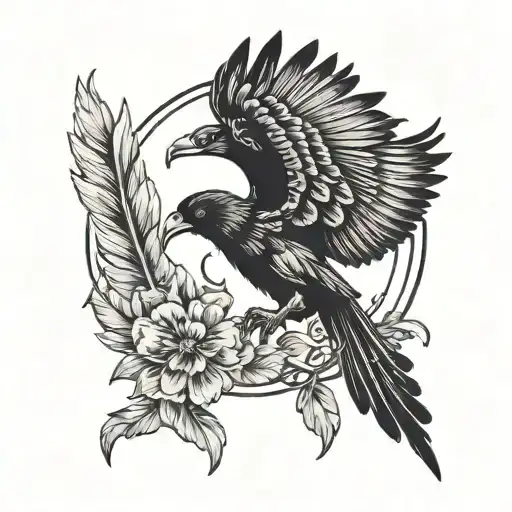 half a crow, half a condor flying tattoo design idea