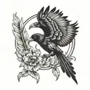 half a crow, half a condor flying tattoo design idea