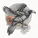 half a crow, half a condor flying tattoo design idea