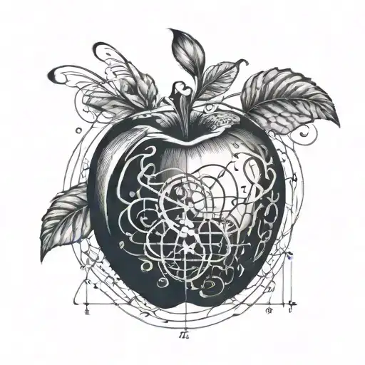 A stylized apple intertwined with intricate physics equations tattoo design idea