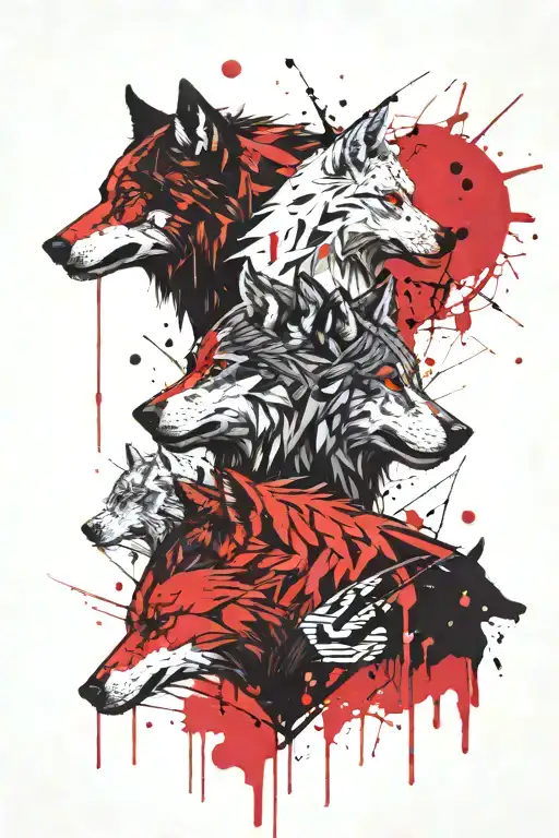 white hawk and a black wolf standing tattoo design idea