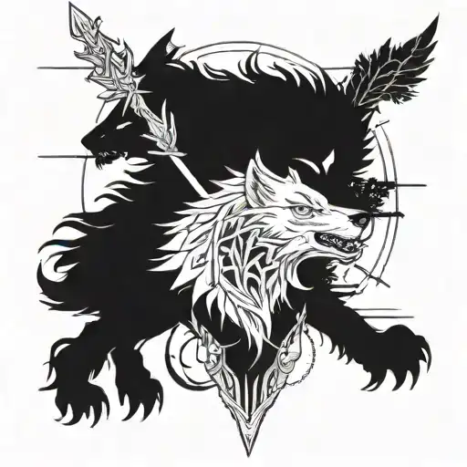 white hawk and a black wolf berserk sacrifice mark tattoo design idea