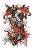 white hawk and a black wolf standing tattoo design idea