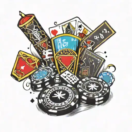 A casino themed sleeve with dice, cards, and poker chips tattoo design idea