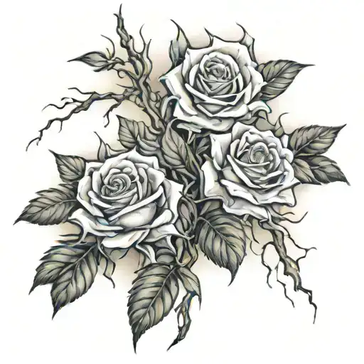 lightning striking with Kyra roses and Evelyn roses tattoo design idea