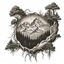 Dopamine molecule, mountains, forest and mountain landscape tattoo design idea