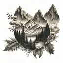 Dopamine molecule, mountains, forest and mountain landscape tattoo design idea