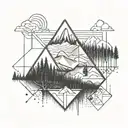 Dopamine molecule, mountains, forest tattoo design idea