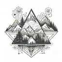 Dopamine molecule, mountains, forest tattoo design idea