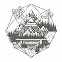 Dopamine molecule, mountains, forest tattoo design idea