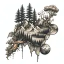 Dopamine molecule, mountains, forest and mountain landscape tattoo design idea