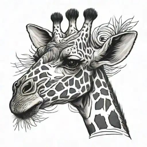 fierce giraffe face with bandaged ear tattoo design idea