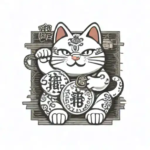 A Japanese lucky cat with a winning lottery ticket in its paw tattoo design idea