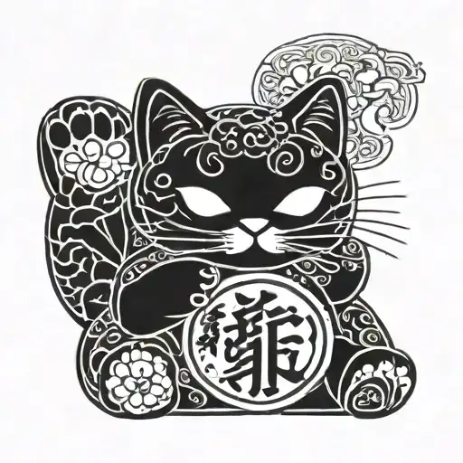 A Japanese lucky cat with a winning lottery ticket in its paw tattoo design idea