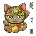 A traditional Japanese lucky cat with anime eyes  tattoo design idea