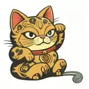 A traditional Japanese lucky cat with anime eyes  tattoo design idea