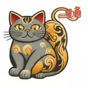 A traditional Japanese lucky cat with anime eyes  tattoo design idea
