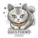 A traditional Japanese lucky cat with anime eyes and the quote 'Luck follows those who believe in themselves' tattoo design idea