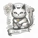 A traditional Japanese lucky cat with anime eyes and the quote 'Luck follows those who believe in themselves' tattoo design idea