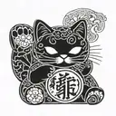 A Japanese lucky cat with a winning lottery ticket in its paw tattoo design idea