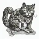 A Japanese lucky cat with a winning lottery ticket in its paw tattoo design idea