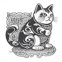 A Japanese lucky cat with a winning lottery ticket in its paw tattoo design idea