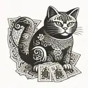 A Japanese lucky cat with a winning lottery ticket in its paw tattoo design idea