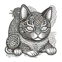 A traditional Japanese lucky cat with anime eyes and the quote 'Luck follows those who believe in themselves' tattoo design idea