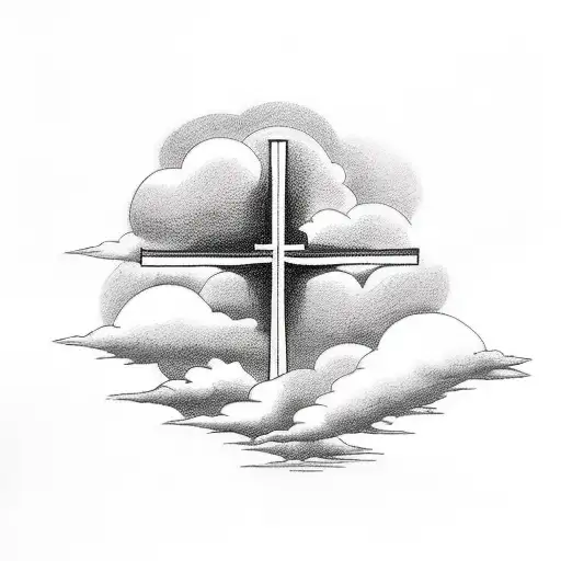 Christian Cross with clouds around and doves ,  tattoo design idea