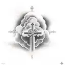 Christian Cross with clouds around and doves ,  tattoo design idea