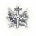 Christian Cross with clouds around and doves ,  tattoo design idea