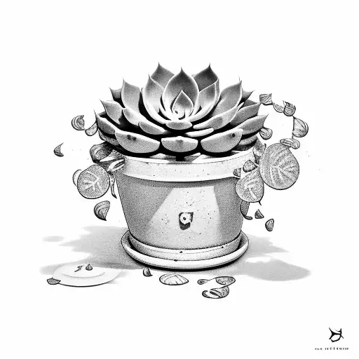 potted succulent tattoo design idea