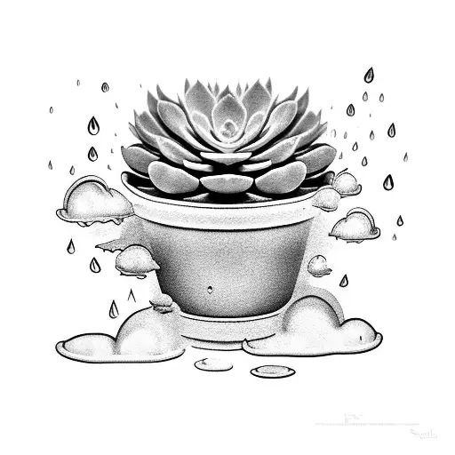 potted succulent under rain cloud  tattoo design idea