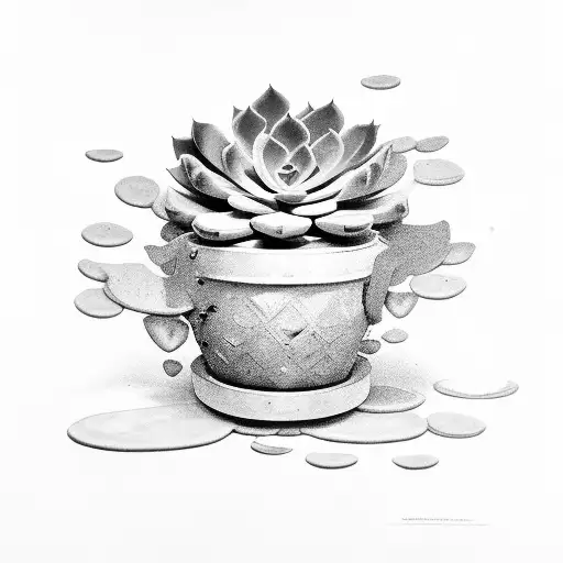 potted succulent tattoo design idea