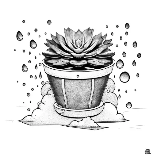 potted succulent under rain cloud  tattoo design idea